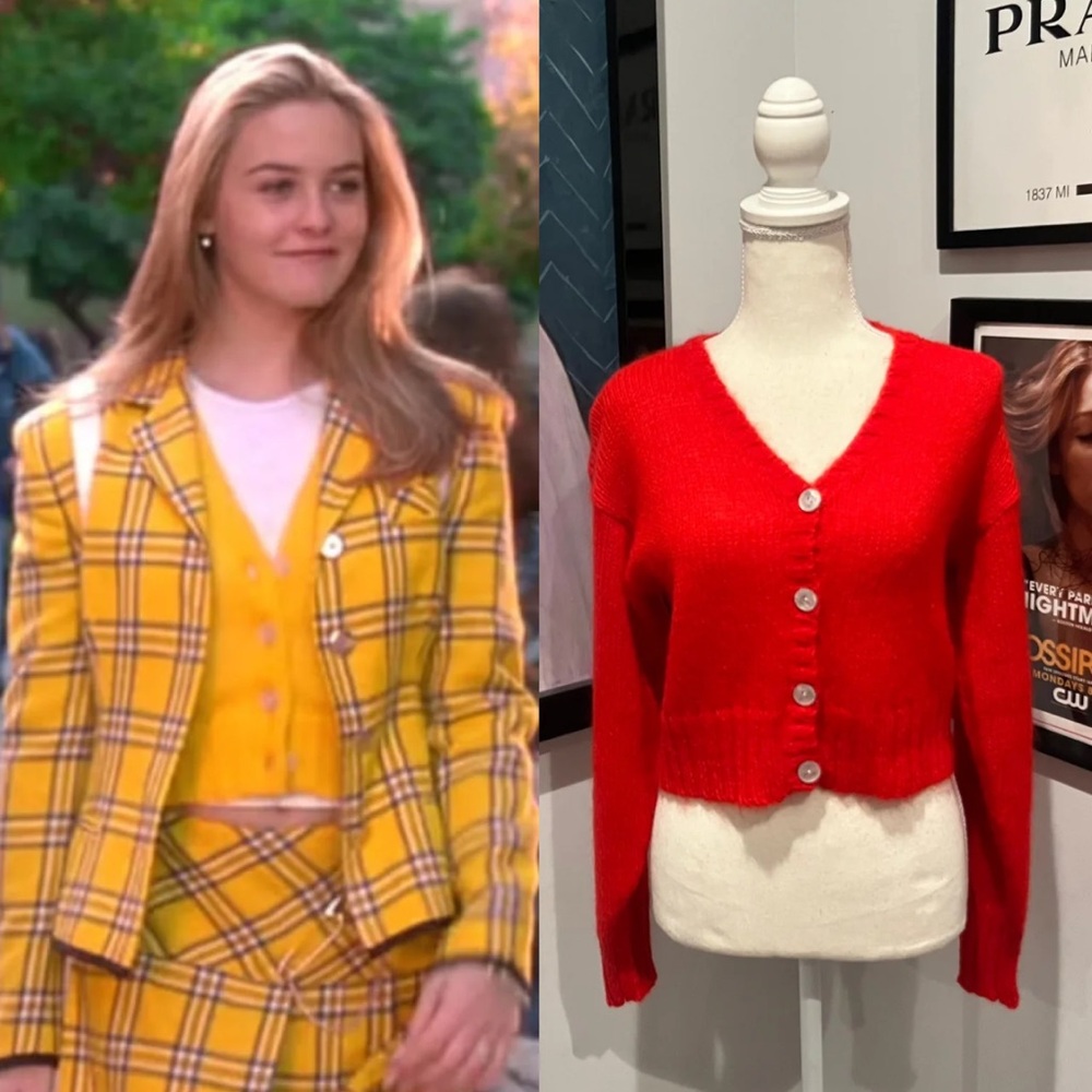 Cher Horowitz's Rachel Max Red Wool Cardigan Sweater, Clueless (size medium)